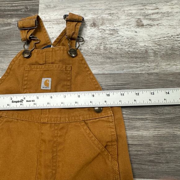 Carhartt Tan 9M Babies Utility Plaid Lined Double Knee Duck Canvas Bib Overalls - Picture 6 of 13